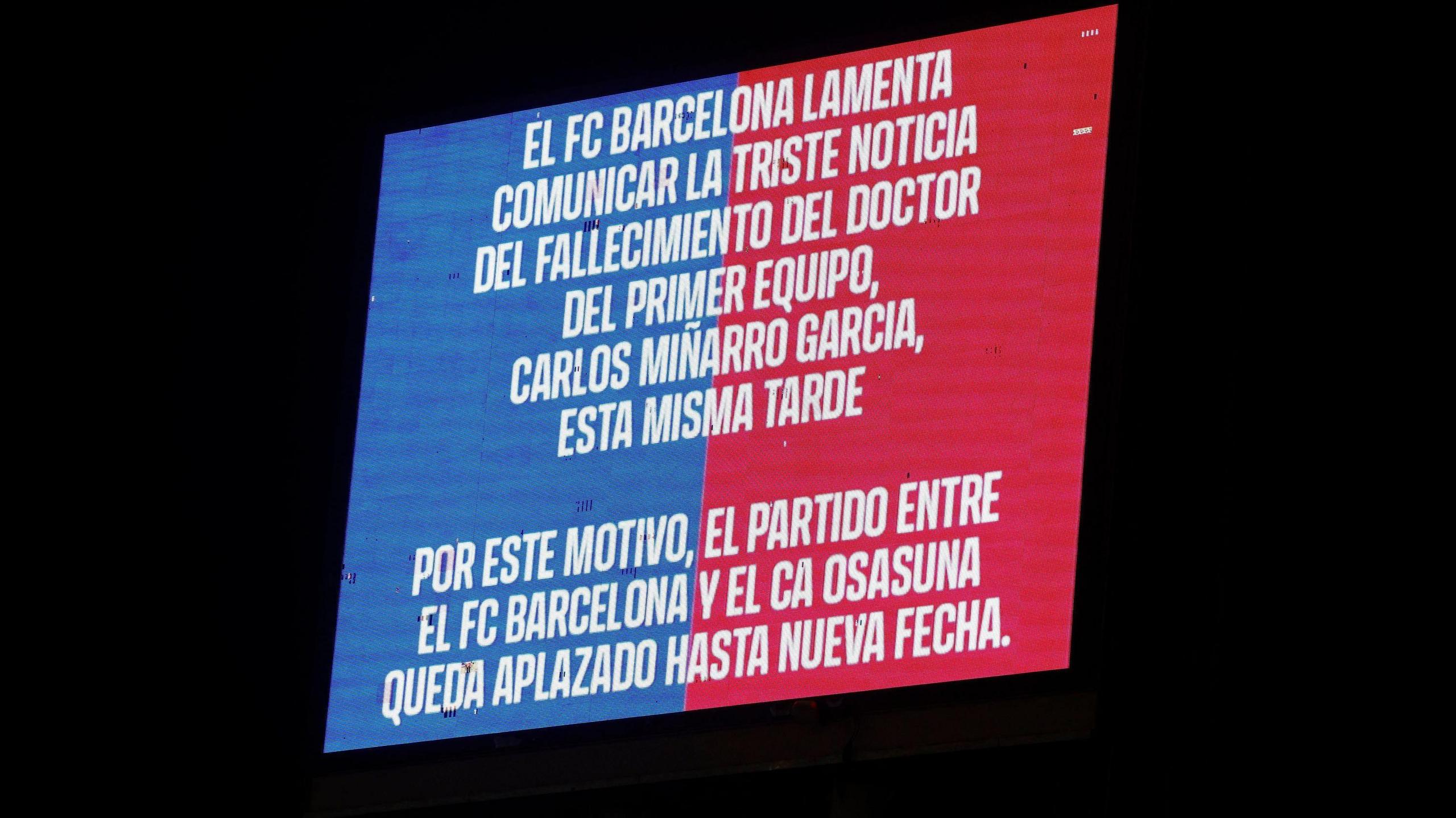 Barcelona vs Osasuna La Liga Match Postponed Due to Tragic Loss of Team Doctor Carles Minarro Garcia